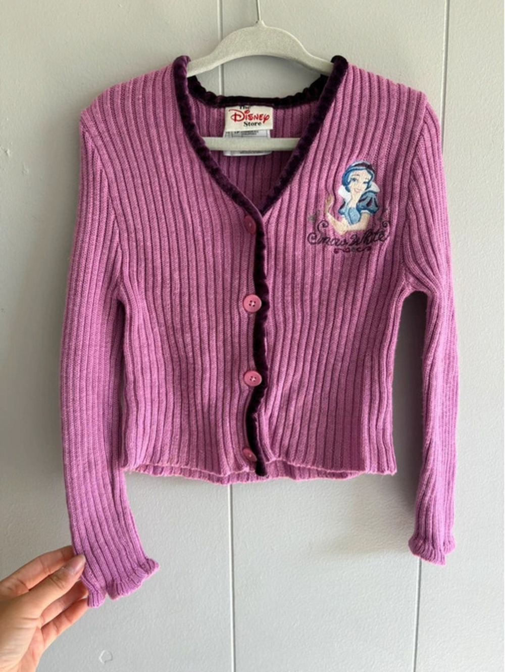 Vintage Disney Girls XS Toddler Fits 3T Knit Purple Princess Snow White Cardigan